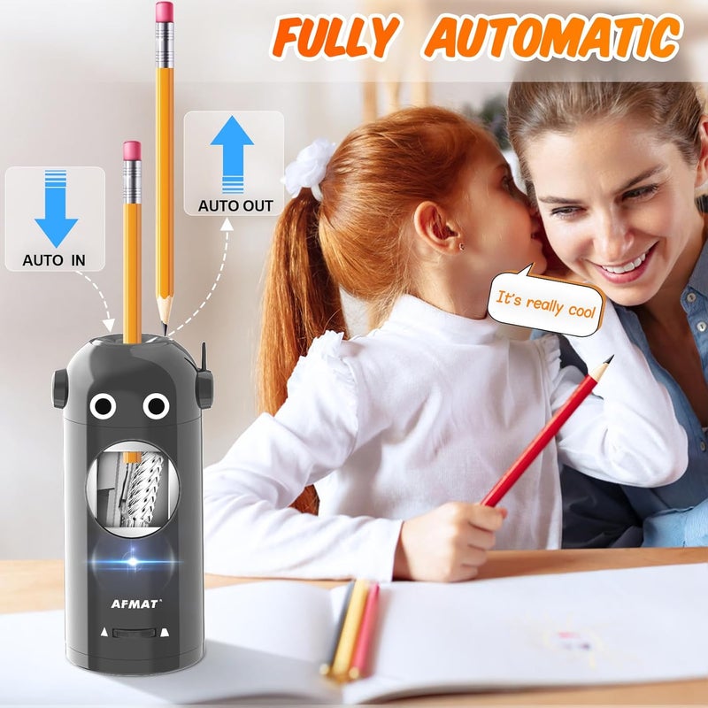 AFMAT Electric Pencil Sharpener for Colored Pencils 7-11.5mm, Fully Automatic Robot Pencil Sharpener, Auto in & Out, Rechargeable Hands-Free for Classroom/Home/Office, Battery Operated, PSX5RB, Gray - Image 2